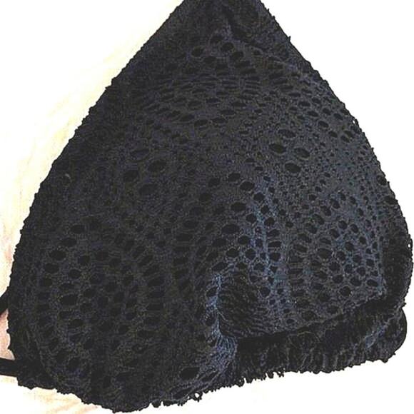 Crochet Eyelet Lace Bikini Sz L BLACK Triangle Bathing Suit Spaghetti Straps NEW - Picture 2 of 12